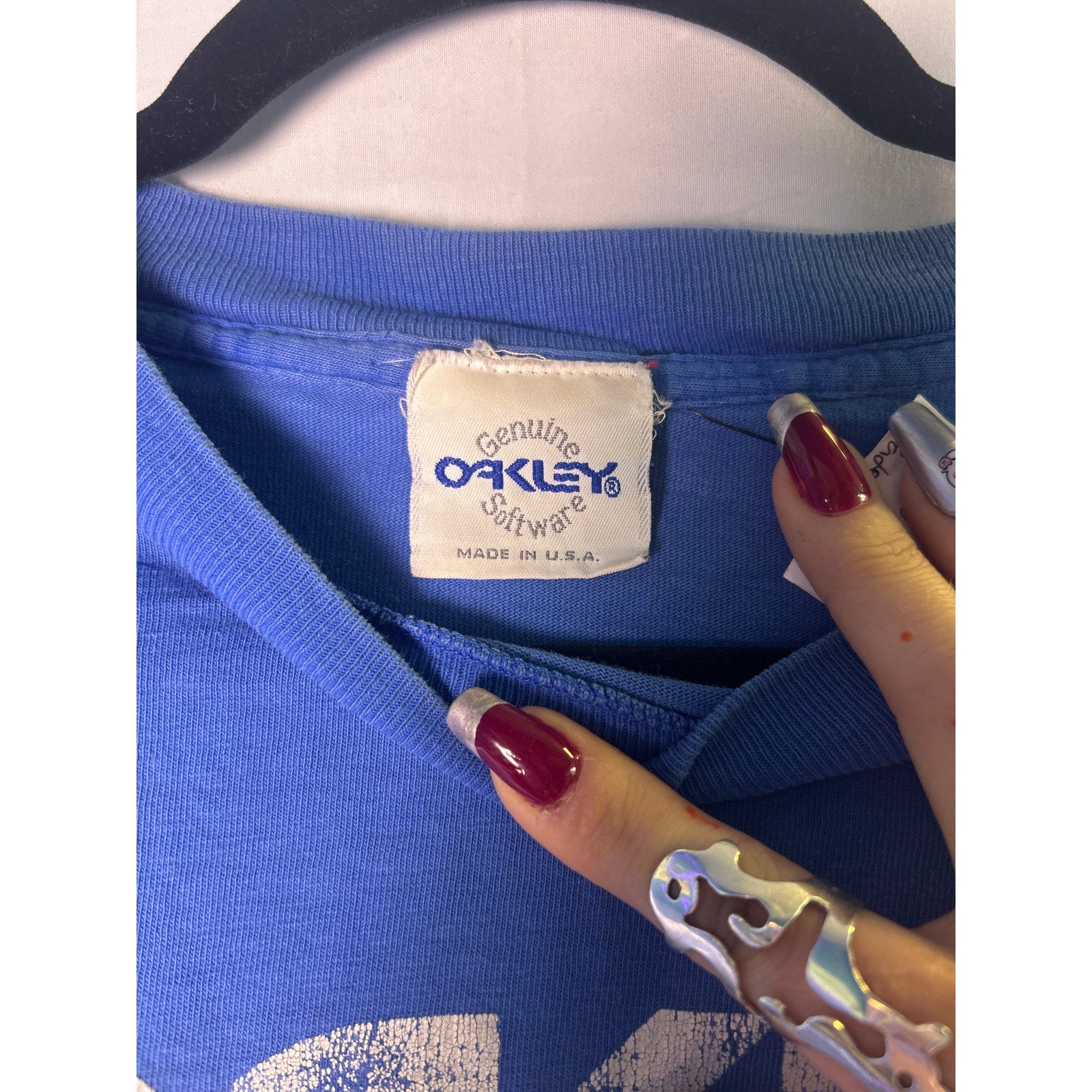 Vintage 90s Oakley Factory Pilot Graphic Print Blue Shirt Men's Size Large