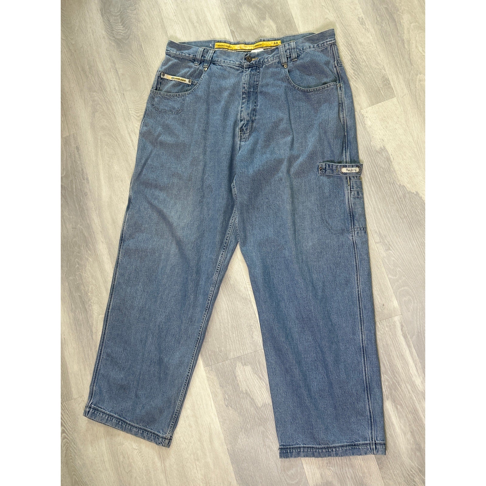 Pepe Jeans Blue Denim Medium Wash Carpenter Jeans Side Pockets Men's Size 40x33