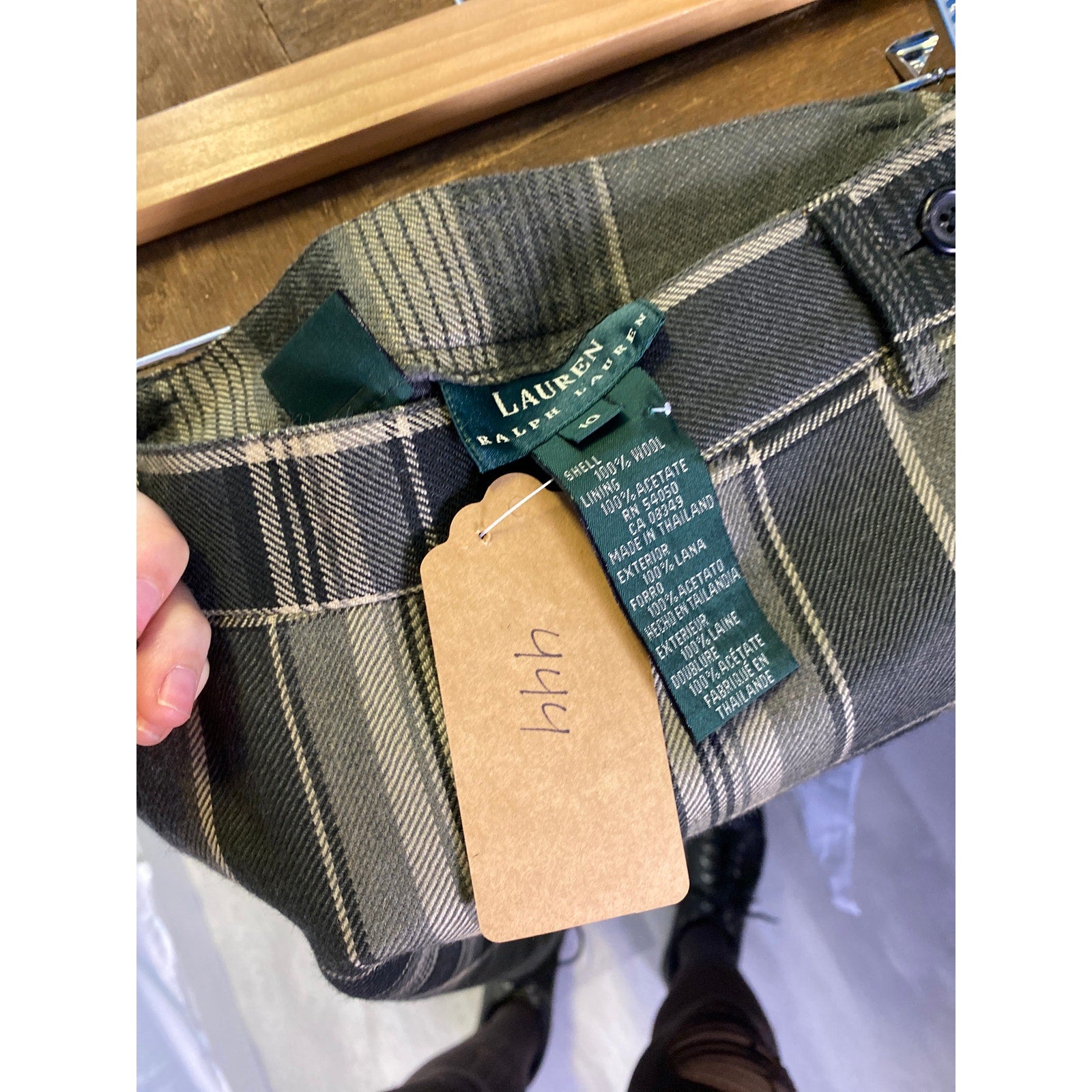 Vintage Lauren Ralph Lauren 100% Wool Green Plaid Midi Skirt Women's Size 10