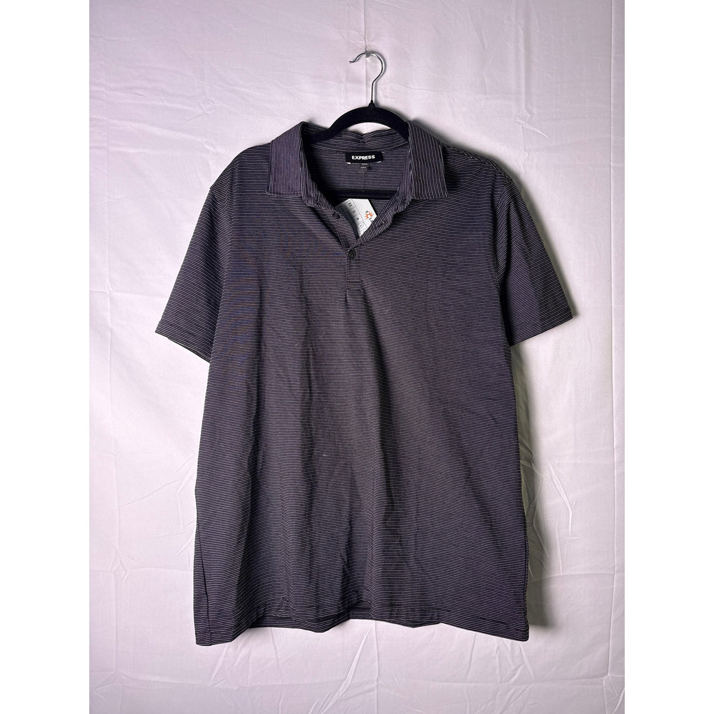 Express Black Micro Striped Polo Shirt Short Sleeve Quarter Buttons Men's Large
