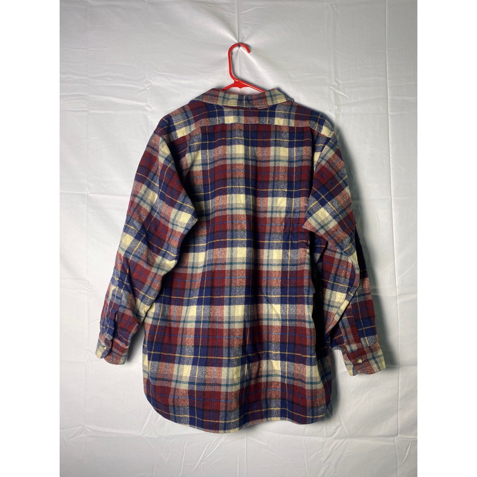 Vintage Pendleton Flannel Red Plaid Virgin Wool Button Up Shirt Men's Size XL