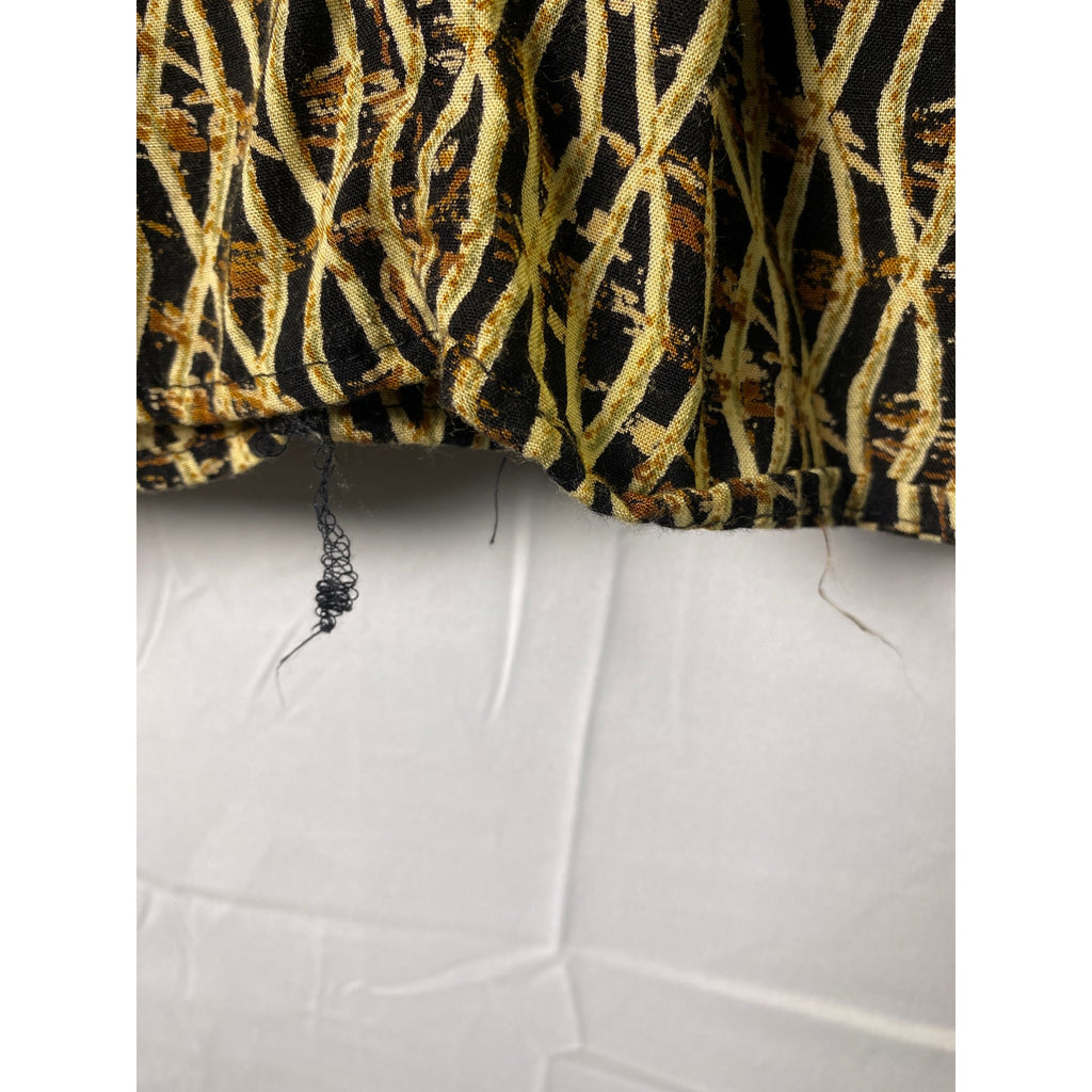 Vintage 1980s-1990s Funky Black Beige Print Button Front A-Line Maxi Skirt  9/10
