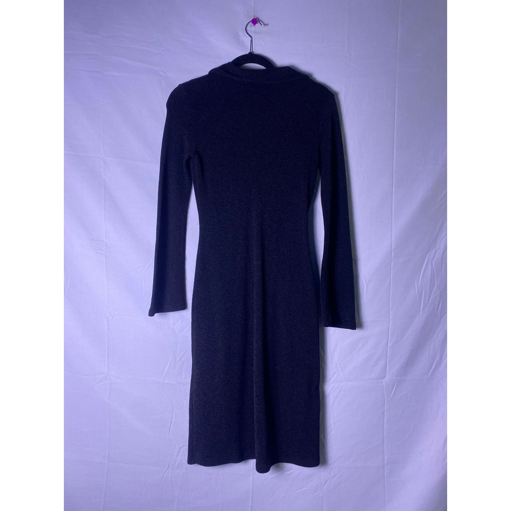 Vintage 90s Moa Moa Deep V-neck Long Sleeve Knee Length Dress Front Ring Detail Size Medium