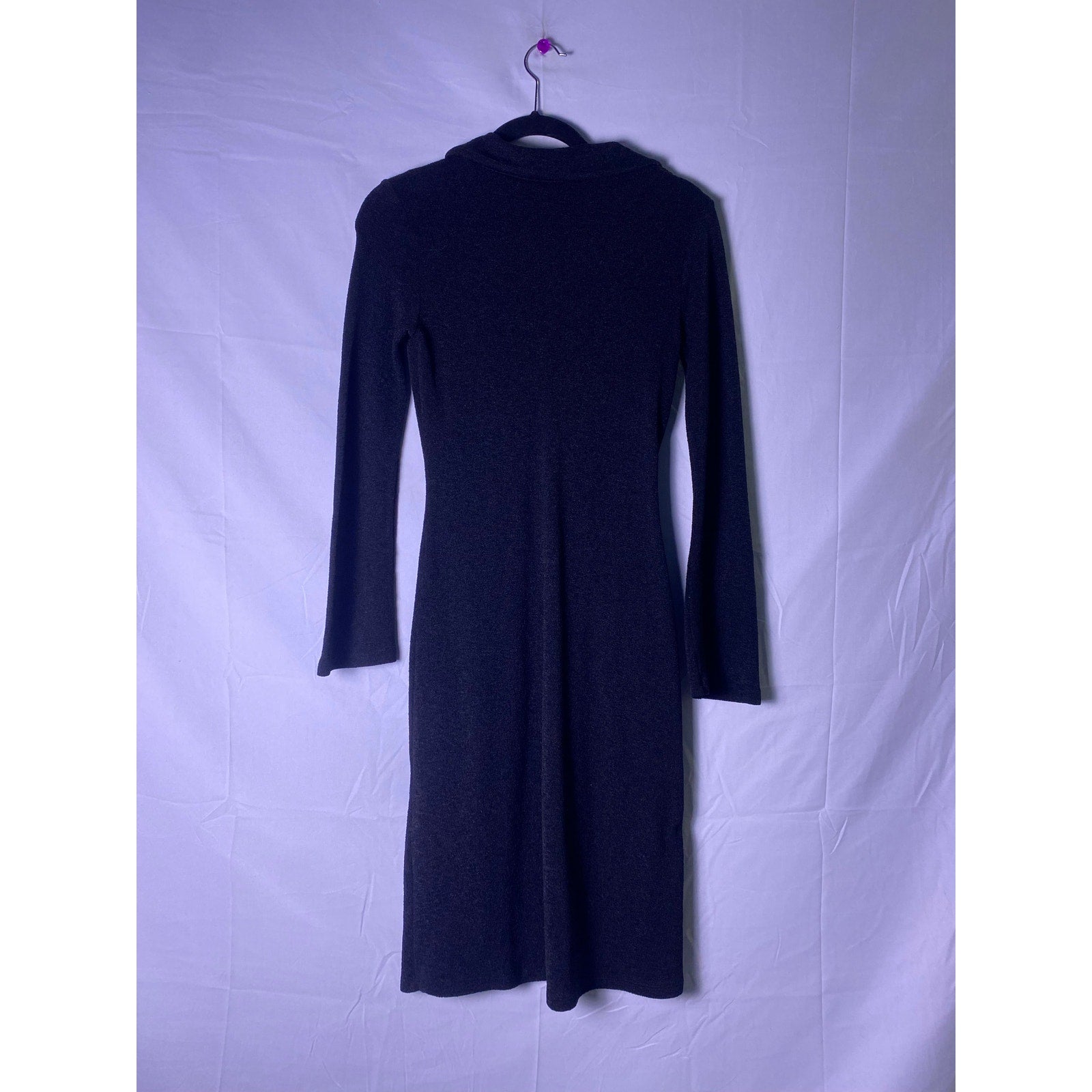 Vintage 90s Moa Moa Deep V-neck Long Sleeve Knee Length Dress Front Ring Detail Size Medium
