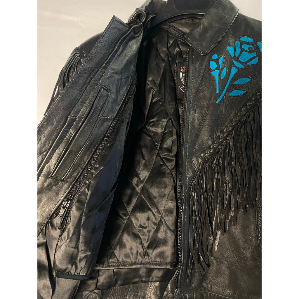 Bikers Image Genuine Black Leather Jacket w/Tassles NWT