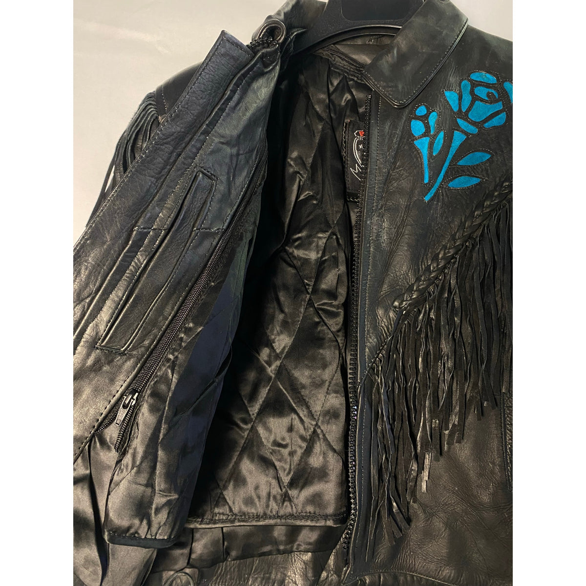 Bikers Image Genuine Black Leather Jacket w/Tassles NWT