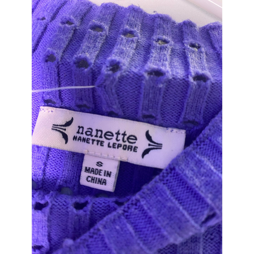 Nanette Lepore Purple Ribbed Knitwear Sweater Corduroy Mock Neck Women's Small