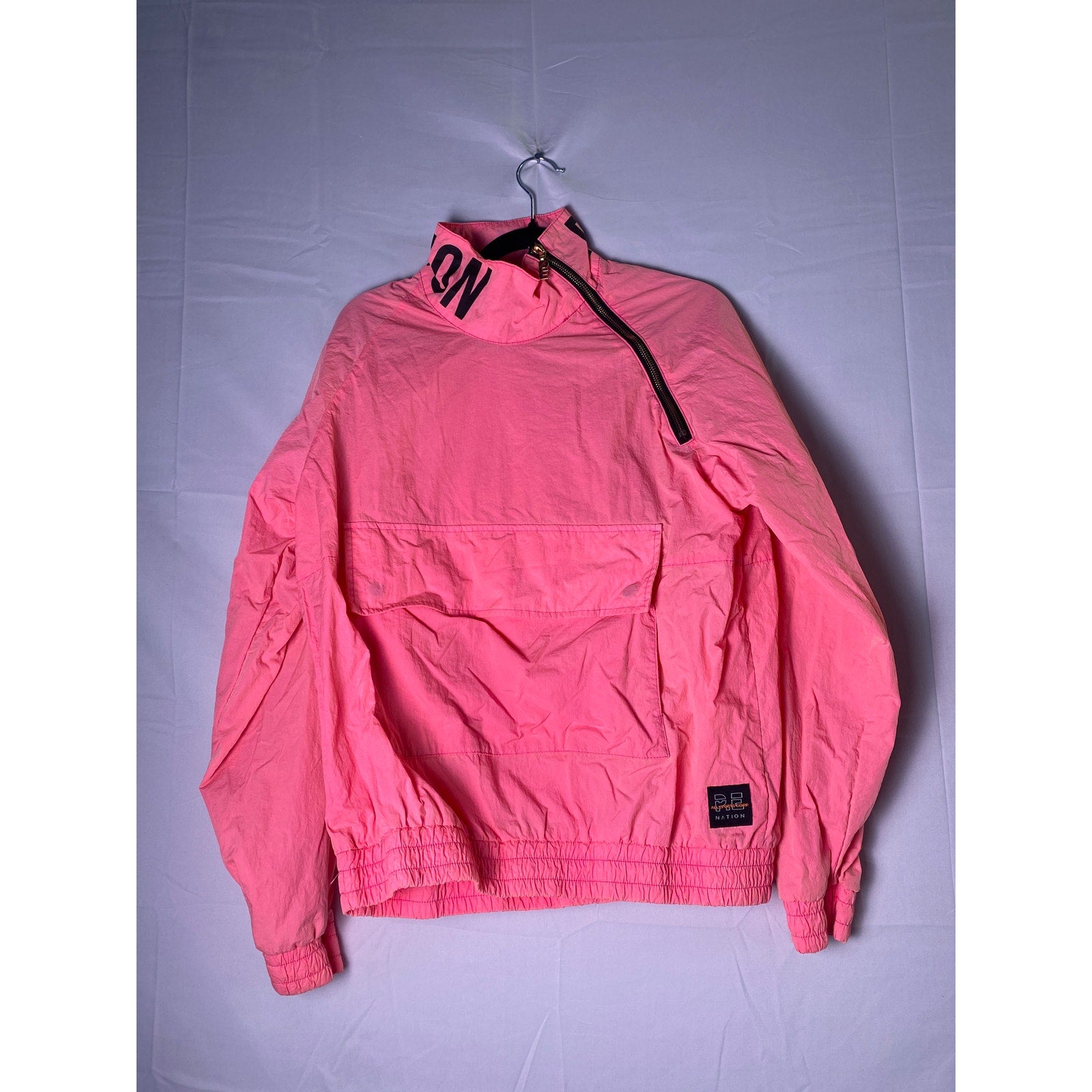 PE. Nation "Run About" Pink Windbreaker Jacket w/ Kangaroo Pocket 1/4 Zip Small