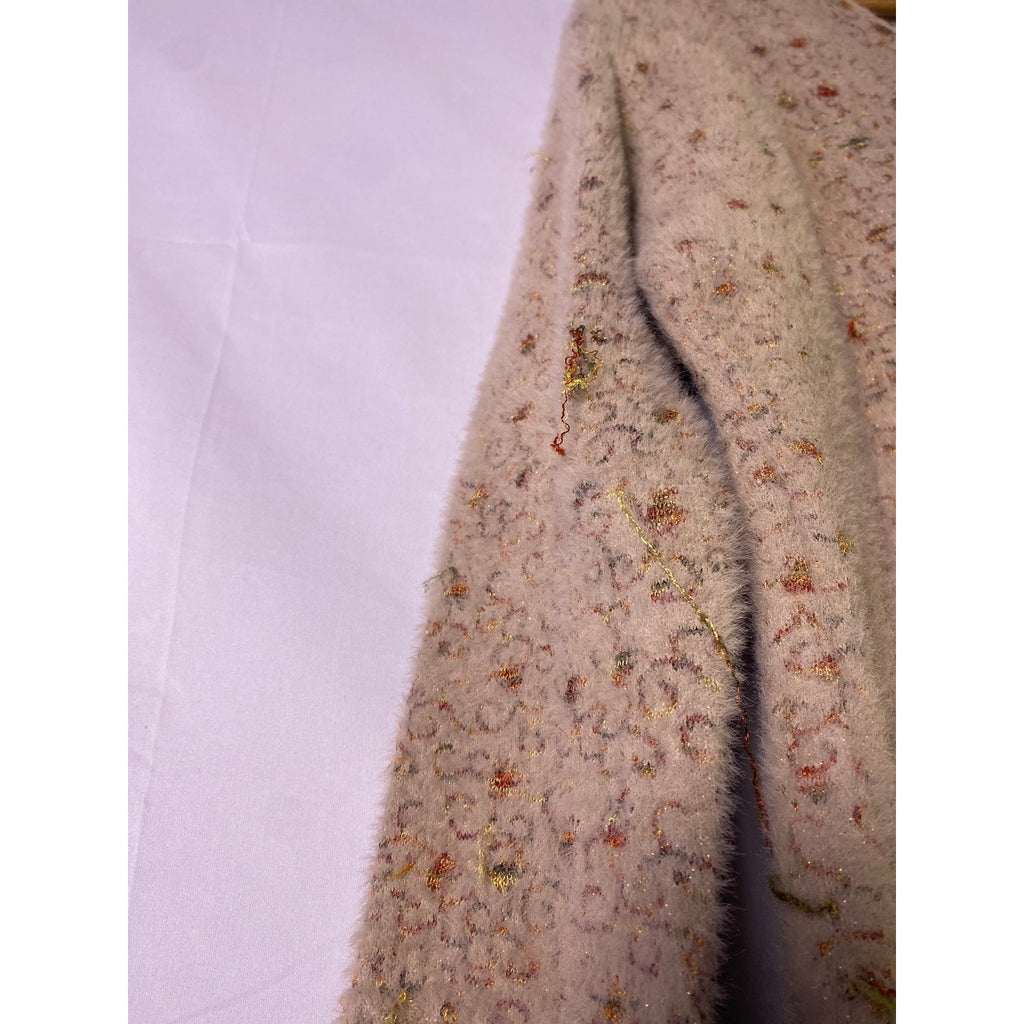 Vintage DUKE Stardust Fuzzy Sparkly Full Zip Cardigan Sweater Women's XL Cozy