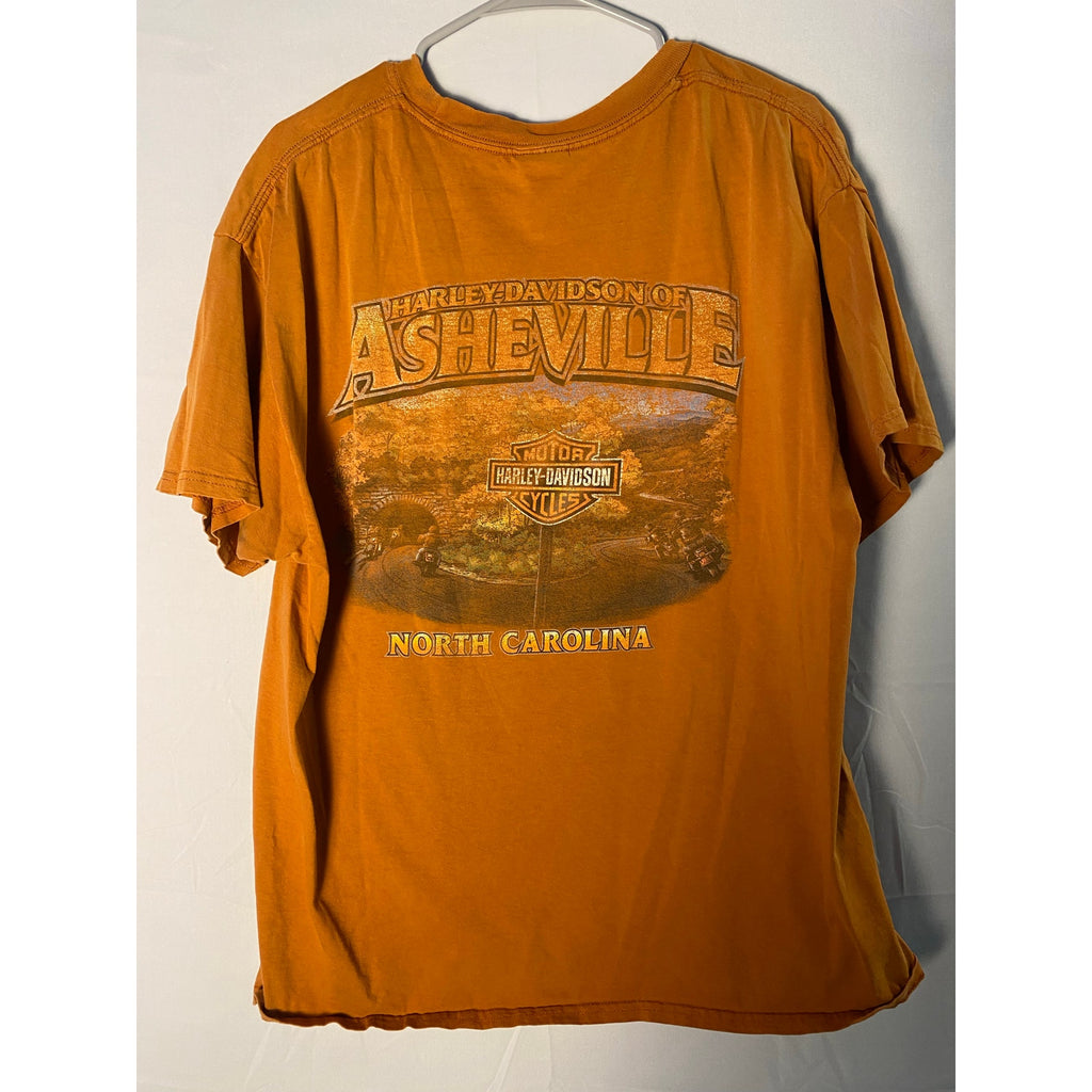 2012 Harley Davidson Asheville, North Carolina Orange Graphic Print Shirt Large