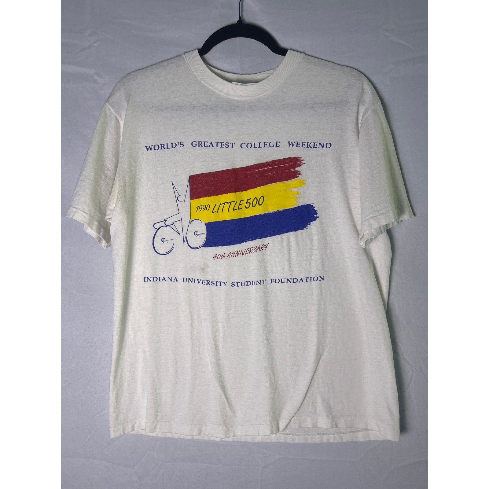 1990 Little 500 Indiana University Student Foundation White Shirt Men's Large