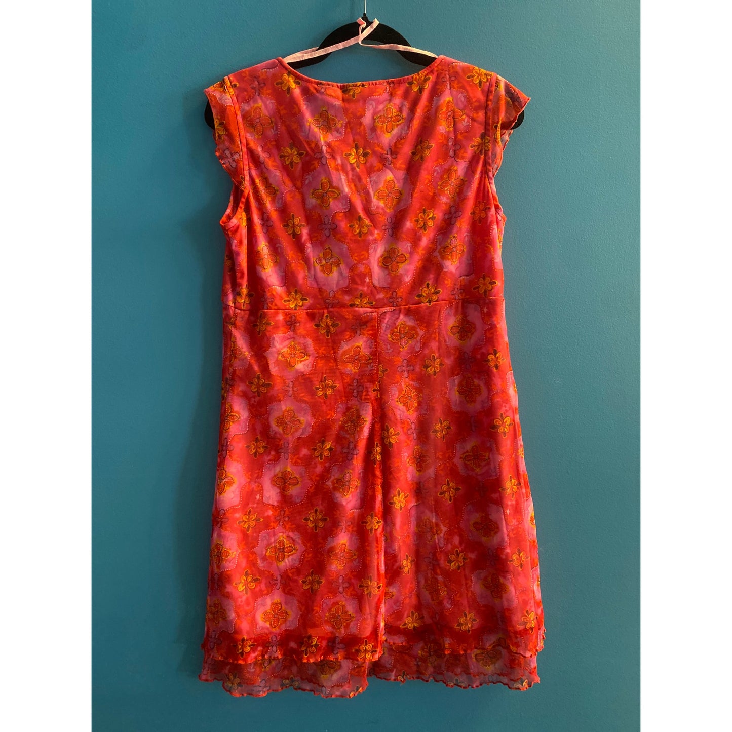 Y2K No Boundaries Red Floral Mini Dress V-neck Ruffled Hem Women's Junior Large
