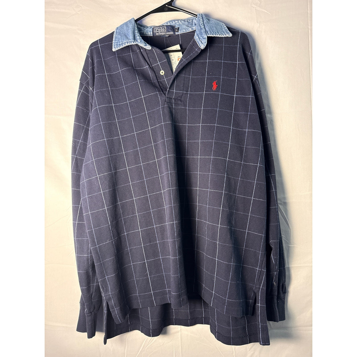 Pole by Ralph Lauren Dark Blue Long Sleeve Rugby Style Polo Shirt Men's Large