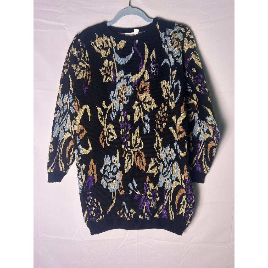 80's Avon Crew Neck Knit Black Multi Pullover Sweater Women's Size Medium