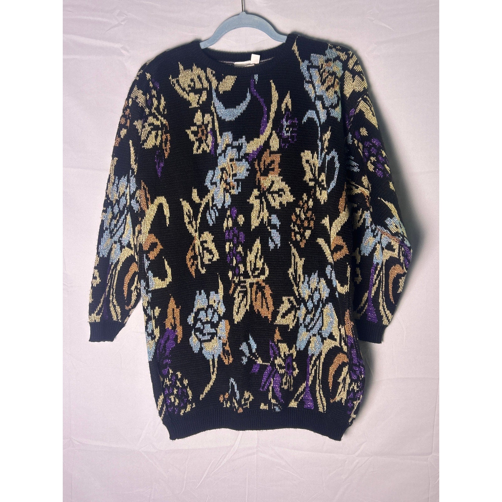 80's Avon Crew Neck Knit Black Multi Pullover Sweater Women's Size Medium