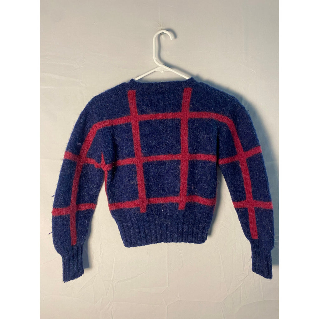 Merona Wool Blue Pink Grid Pattern Crewneck Pullover Sweater Women's Large