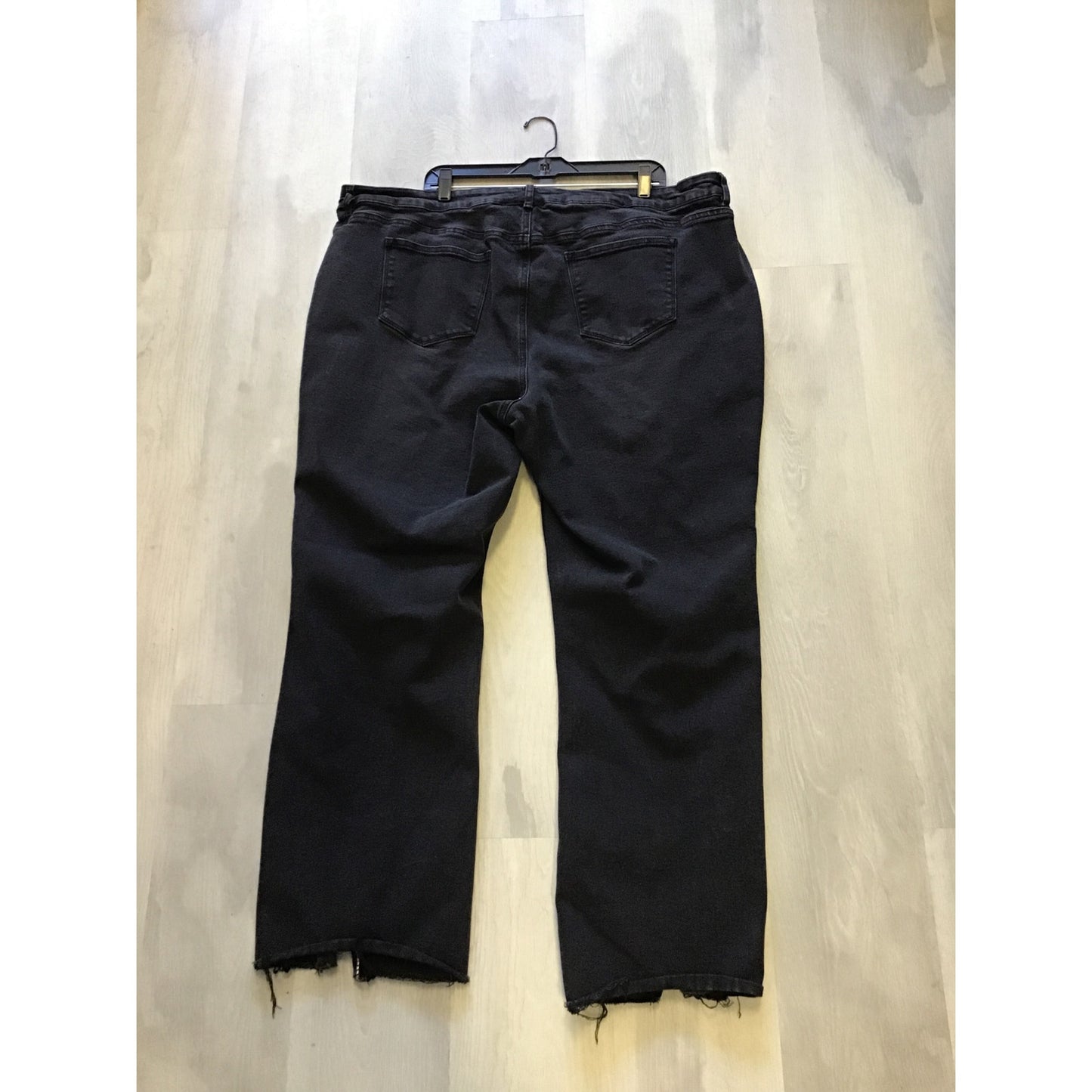 Ashley Stewart Black Flare Jeans Rhinestone Trim Split Left Hem Womens Size 26