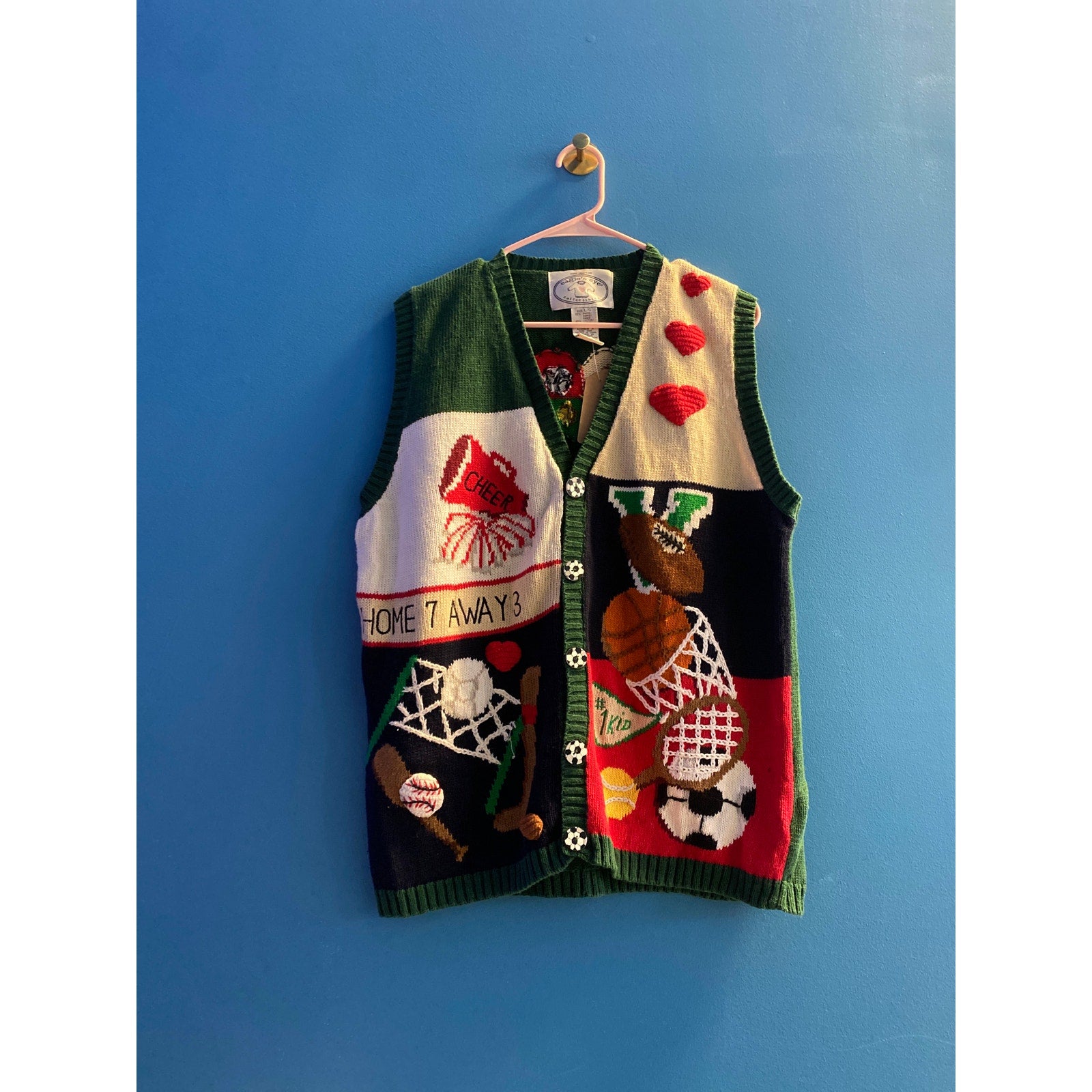 Vintage 90s Eagle's Eye Ugly Christmas Knit Sports Sweater Vest Womens Large