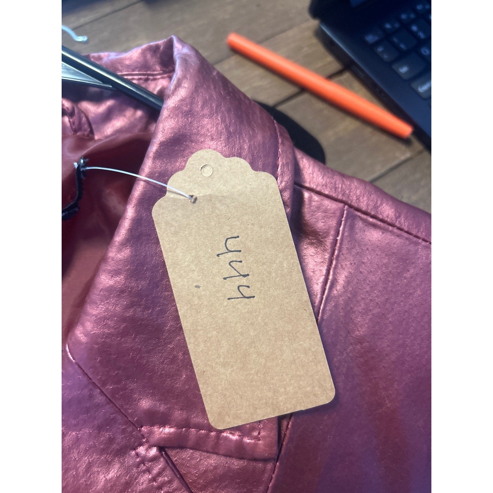 Raspberry Red Metallic Leather Two Buttons Blazer Jacket Women's Size Large