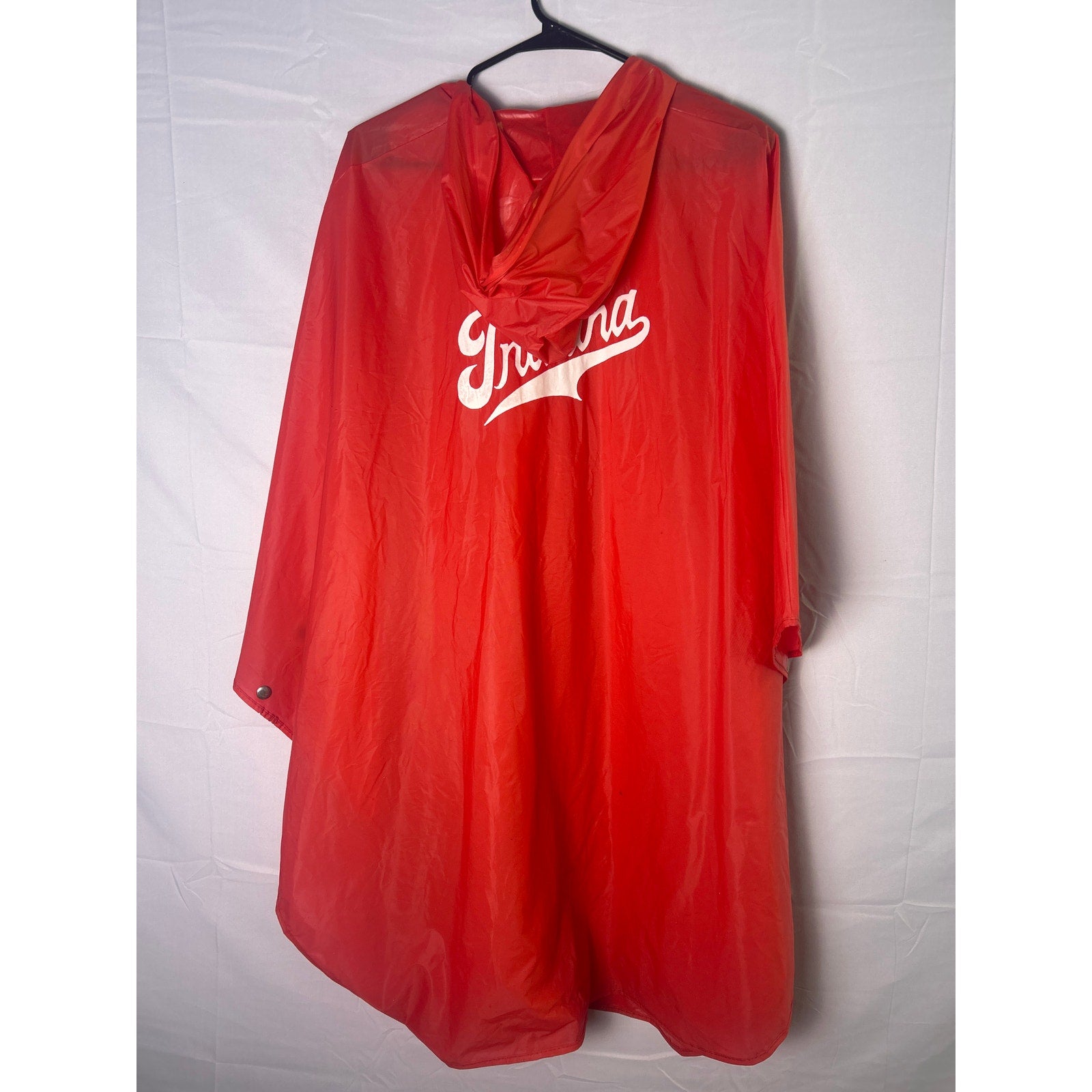 Vintage 90s IU INDIANA Red Rain Poncho Jacket Double Sided Red Hoodie Mens Large