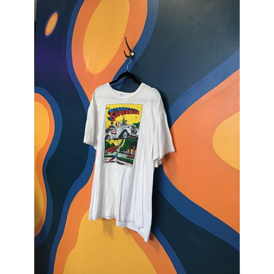 1988 Superman No. 19 Graphic Print Short Sleeve White Shirt Men's Size XL