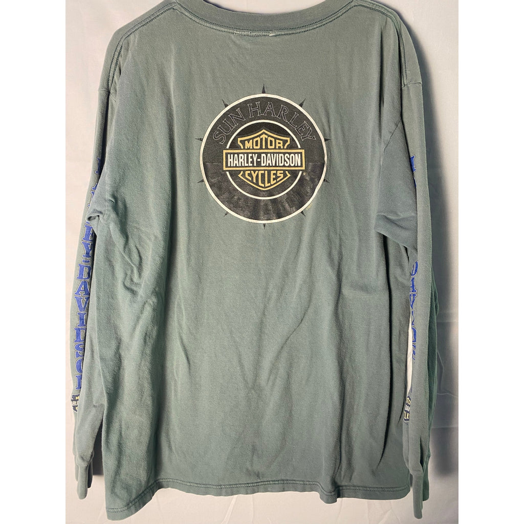 Harley Davidson Motorcycles Sun Harley Green Long Sleeve Shirt Men's Size Large