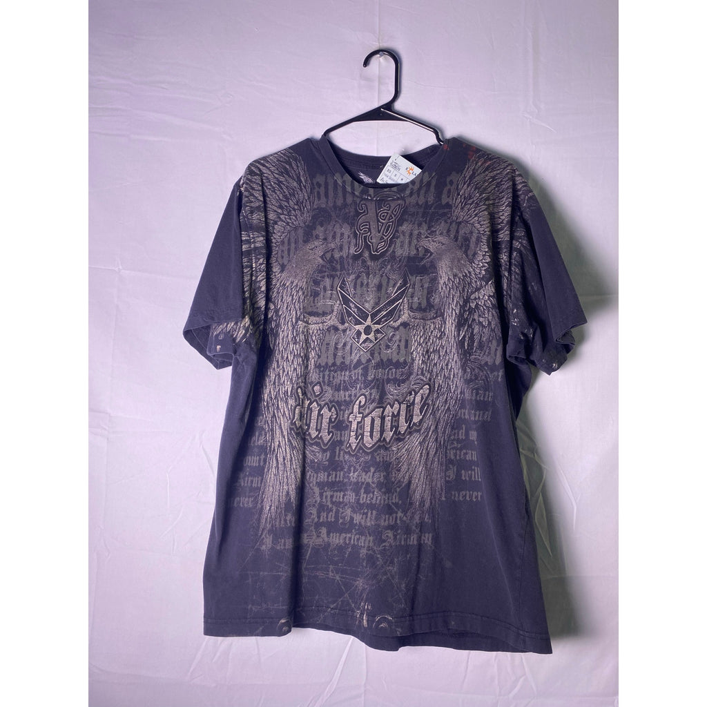 Y2K Affliction Homage Air Force Wings Print Black Shirt Men's Size XL
