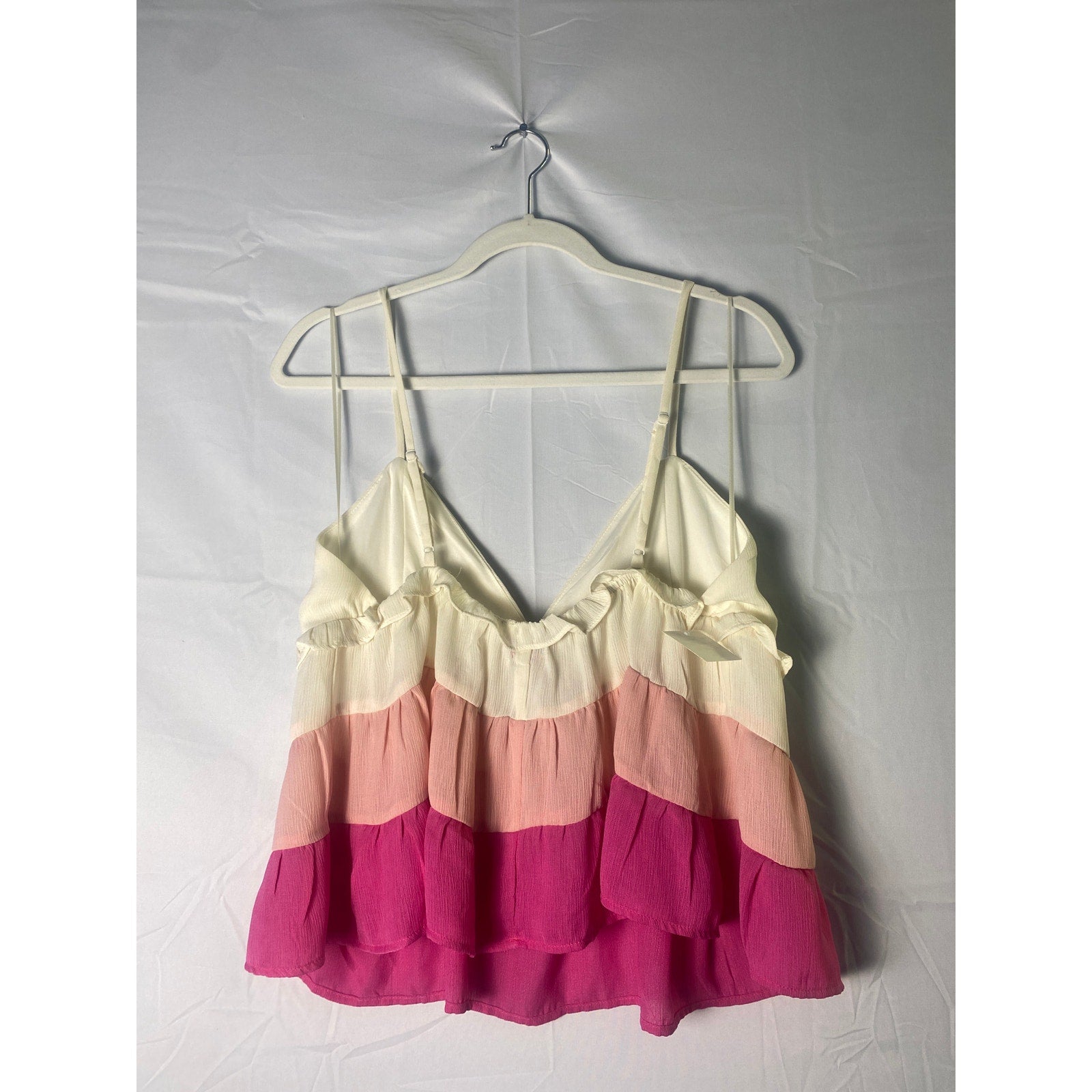 Miami Francesca's Pink White Tiered Ruffle Cami Top Women's Size XL