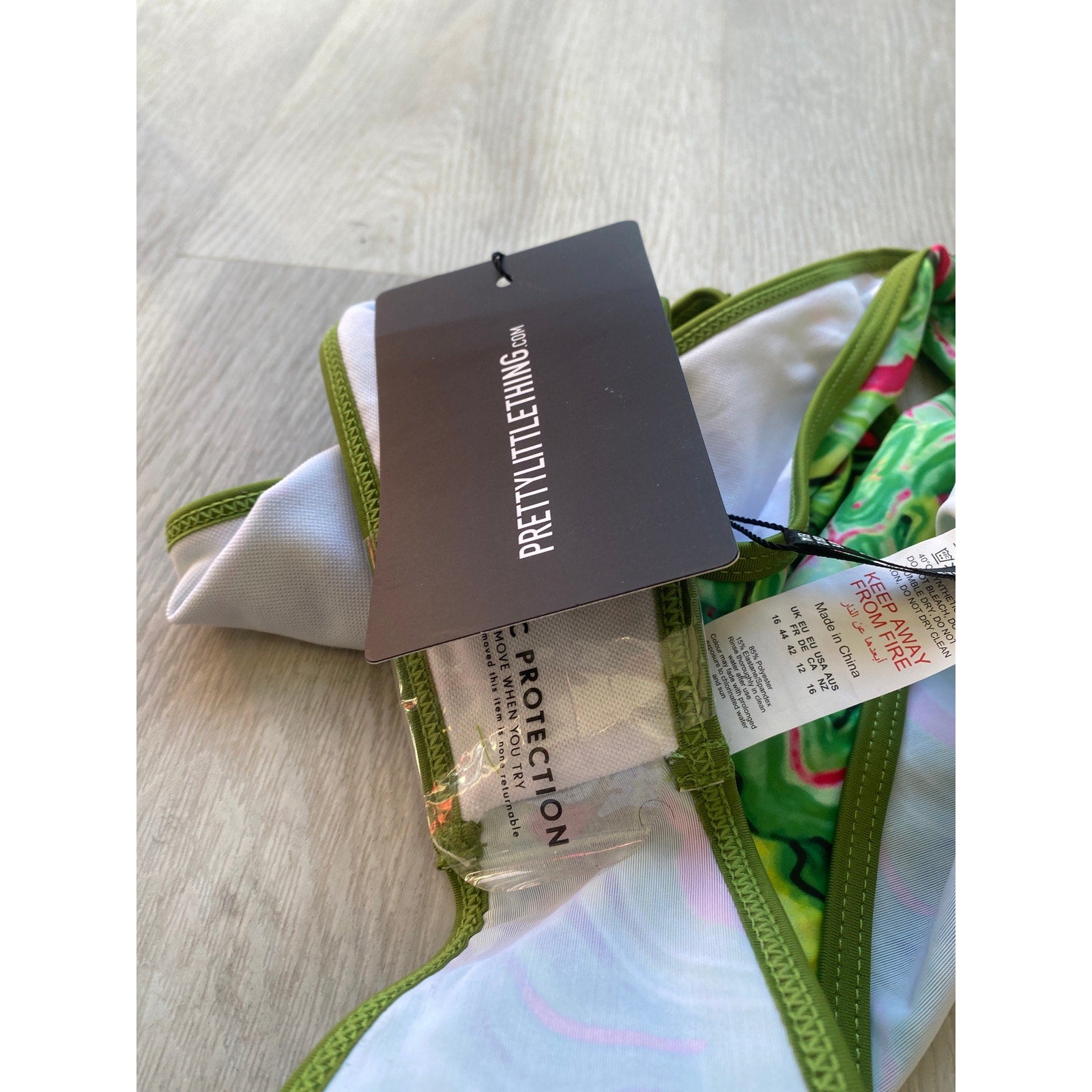 PRETTYLITTLETHING Green Marble Bikini Bottoms Women's Size 12 NWT