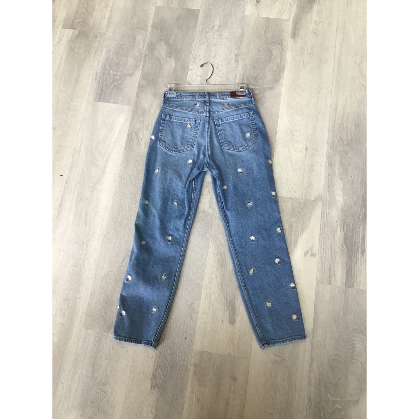 Hollister Ultra High Rise Mom Jeans Embroidered Peony Blue Denim VTG Stretch 1R