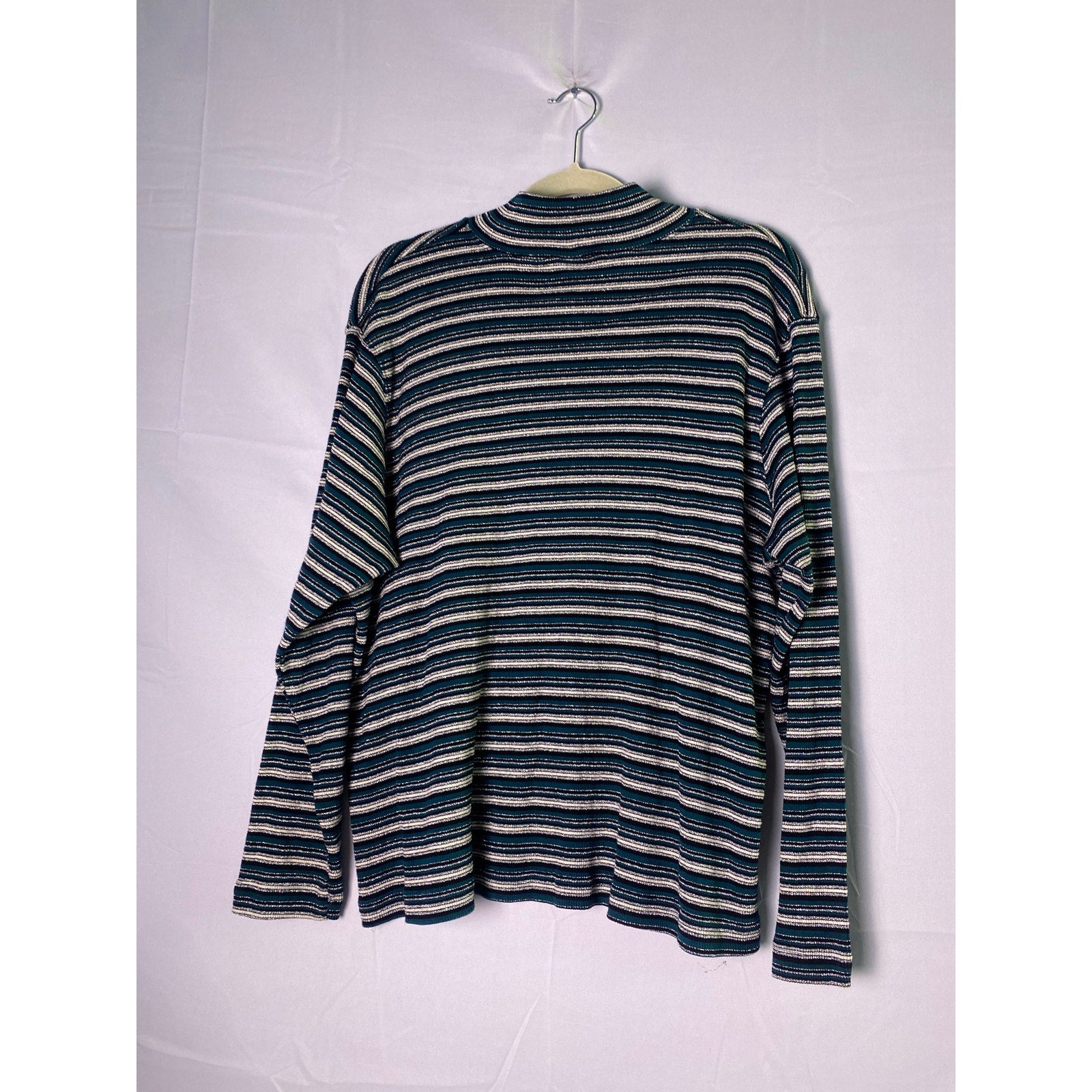 Jacque and KoKo Green White Striped Turtleneck Long Sleeve Shirt Women's 2X-3X