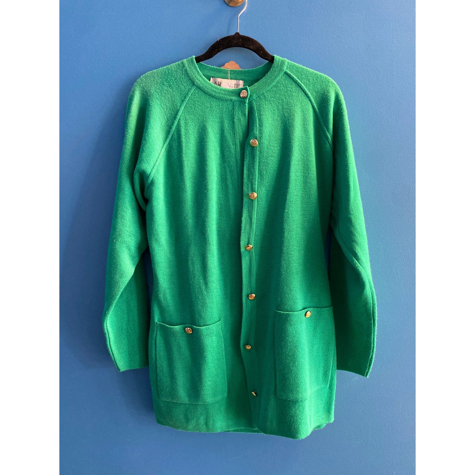 Vintage Argenti Green 2 pcs Set Button Up Cardigan & Skirt Women's Size 4