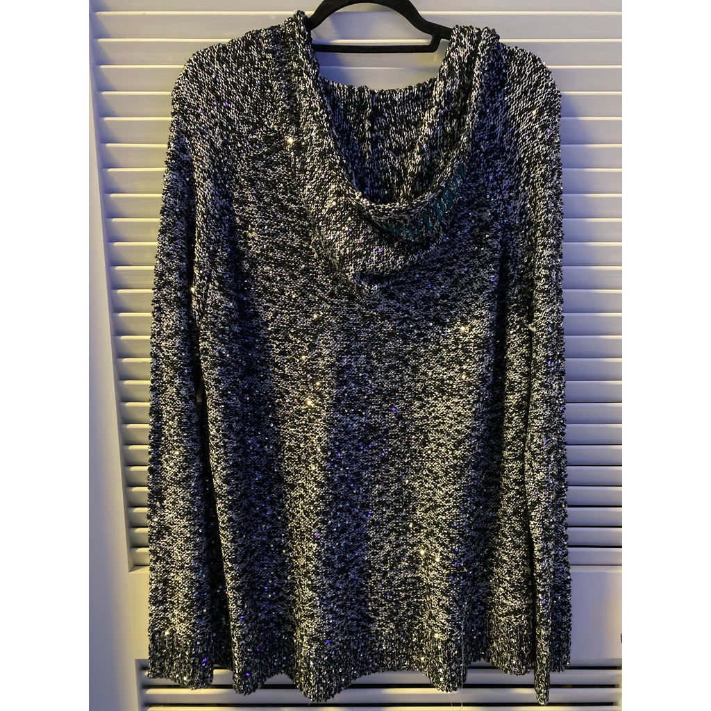 Harley Davidson Black White Sequins Knit Pullover Embroidered Hoodie Women's XXL