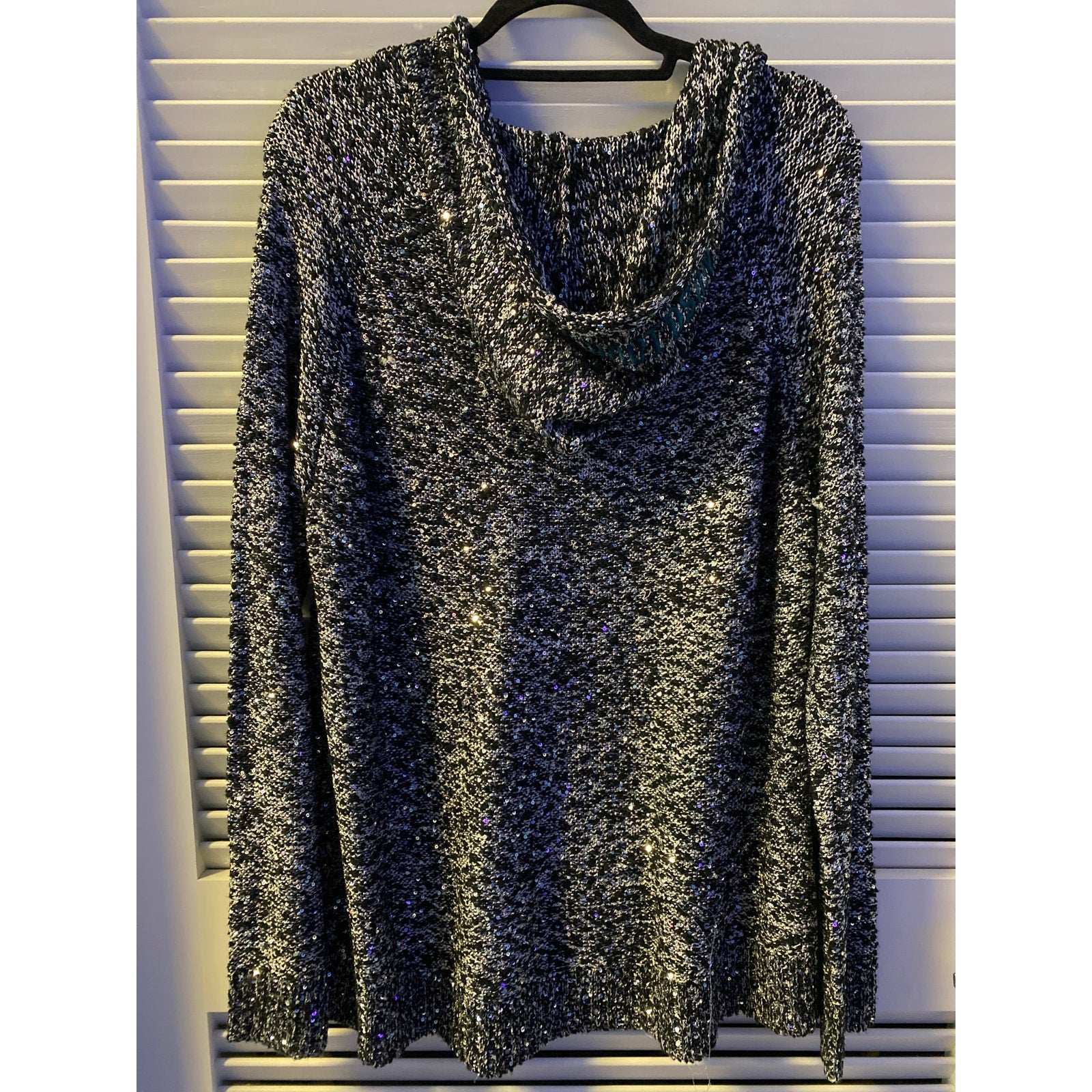Harley Davidson Black White Sequins Knit Pullover Embroidered Hoodie Women's XXL