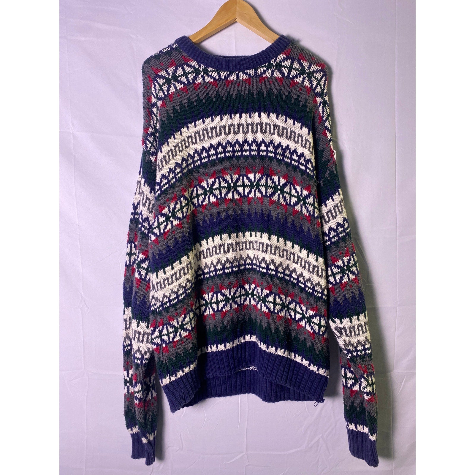 Thornton Bay 100% Cotton Chunky Knit Multicolor Fair Isle Pattern Sweater Large
