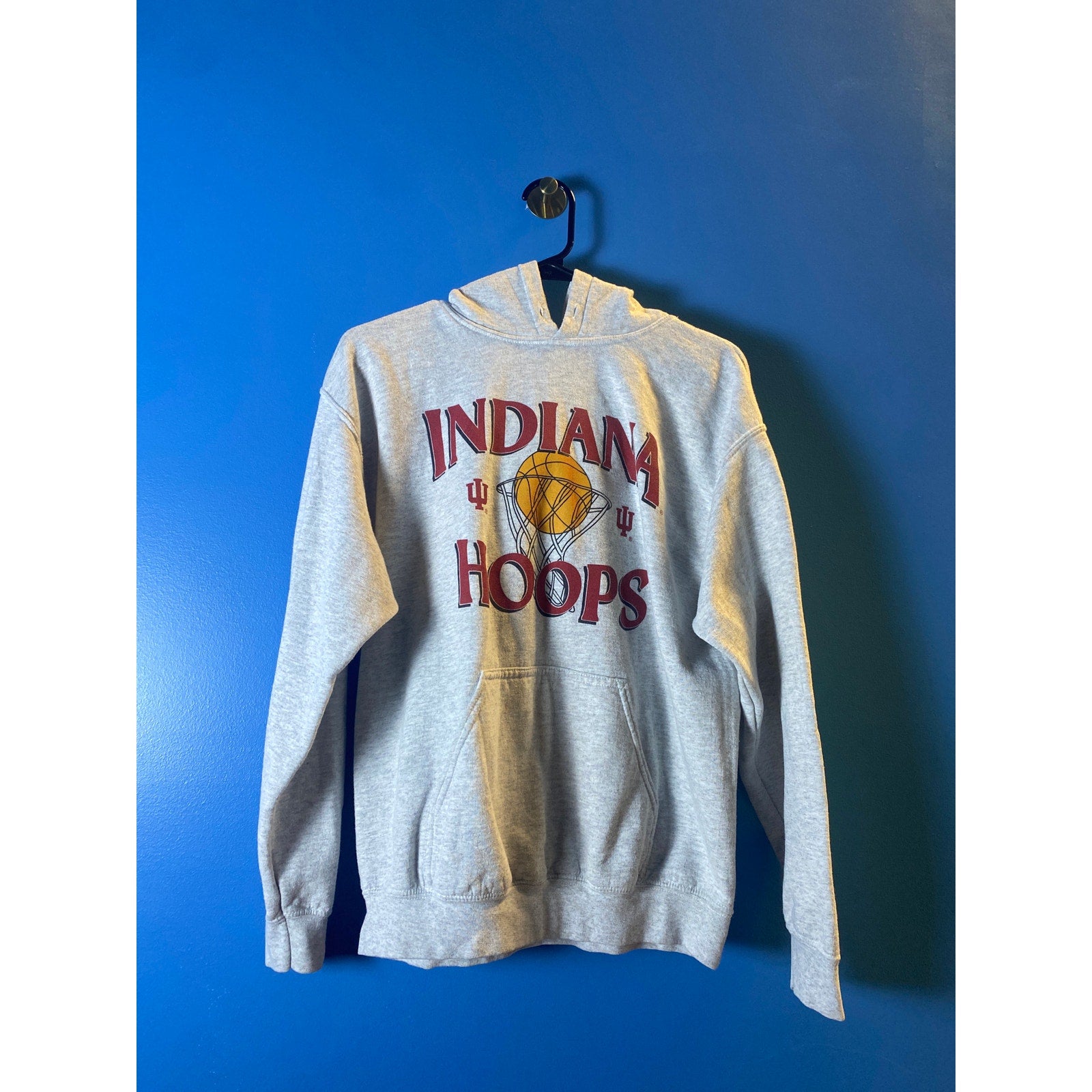 IU INDIANA Basketball HOOPS Gray Hoodie Pullover Men's Size Medium