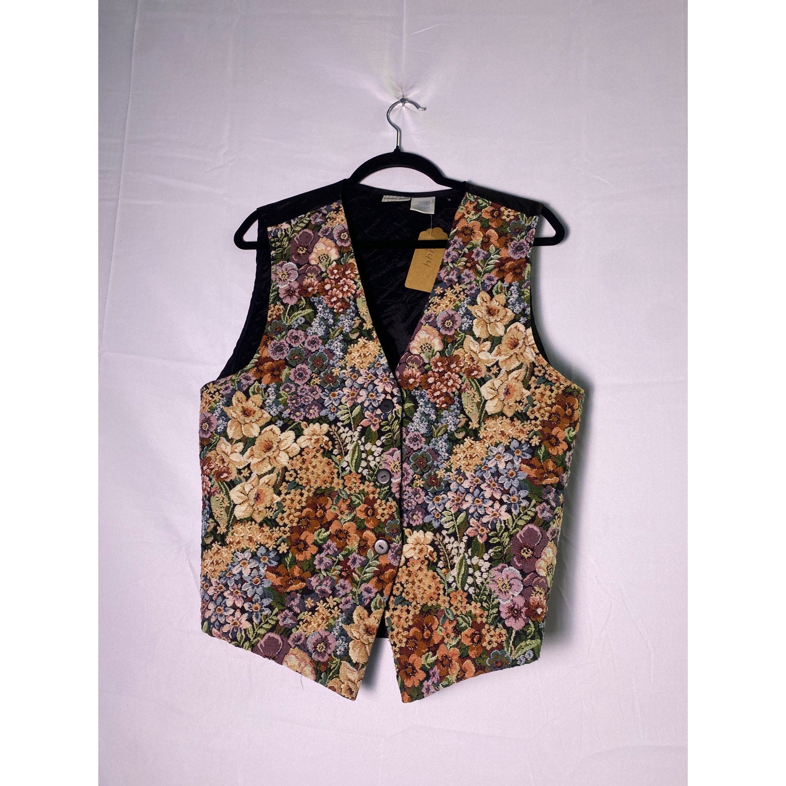 Vintage Cabin Creek Brown Floral Tapestry Vest Jacket Women's Size Large