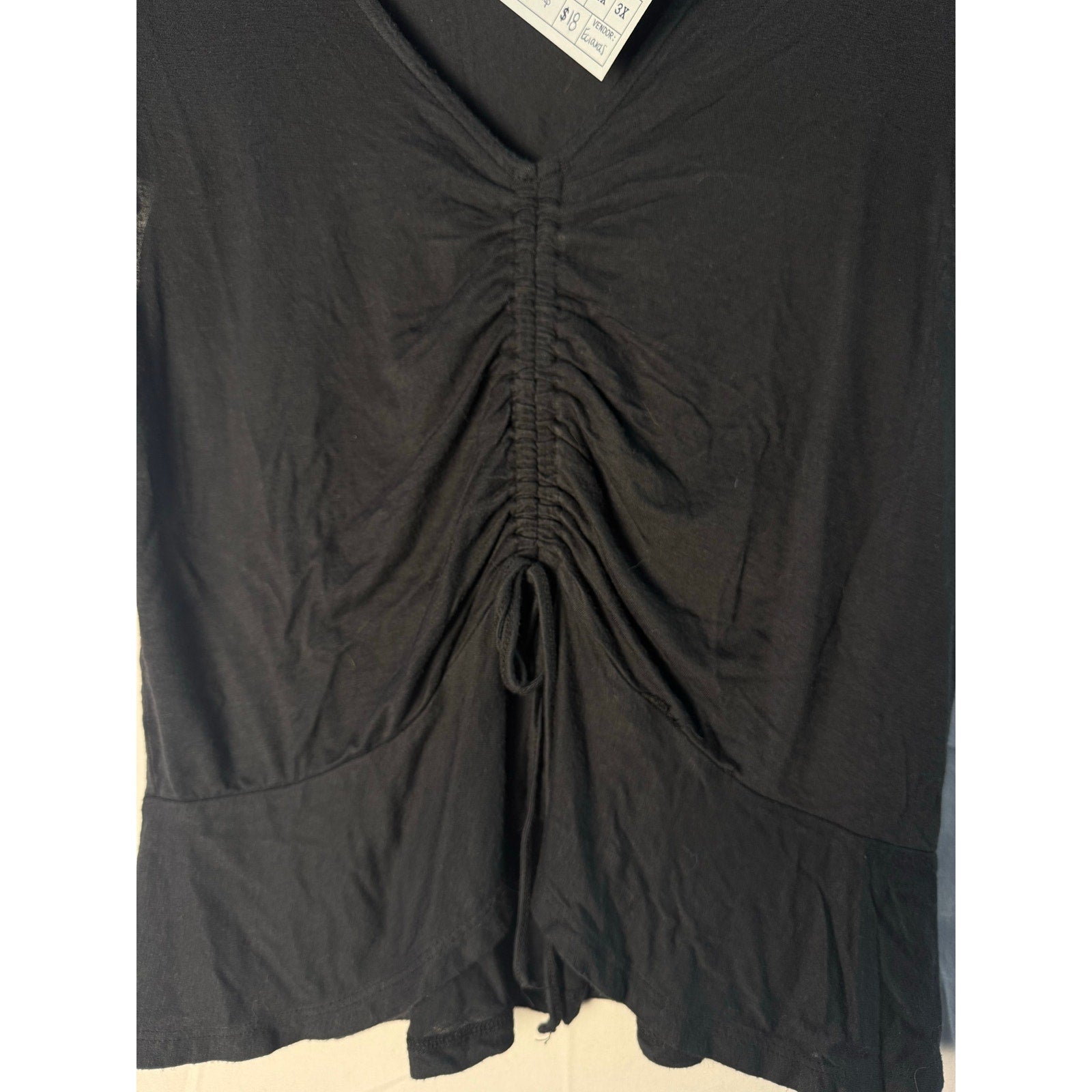 Moral Fiber Black Scrunch Ruched Top V-neck Short Sleeve Women's Size Medium