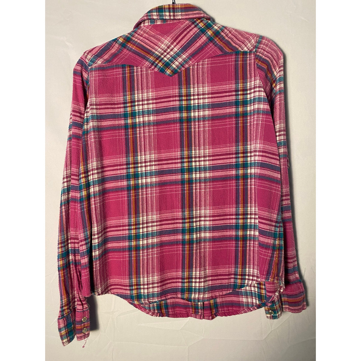 Wrangler Pink Blue White Plaid Button Pearl Snap Women's Size Large