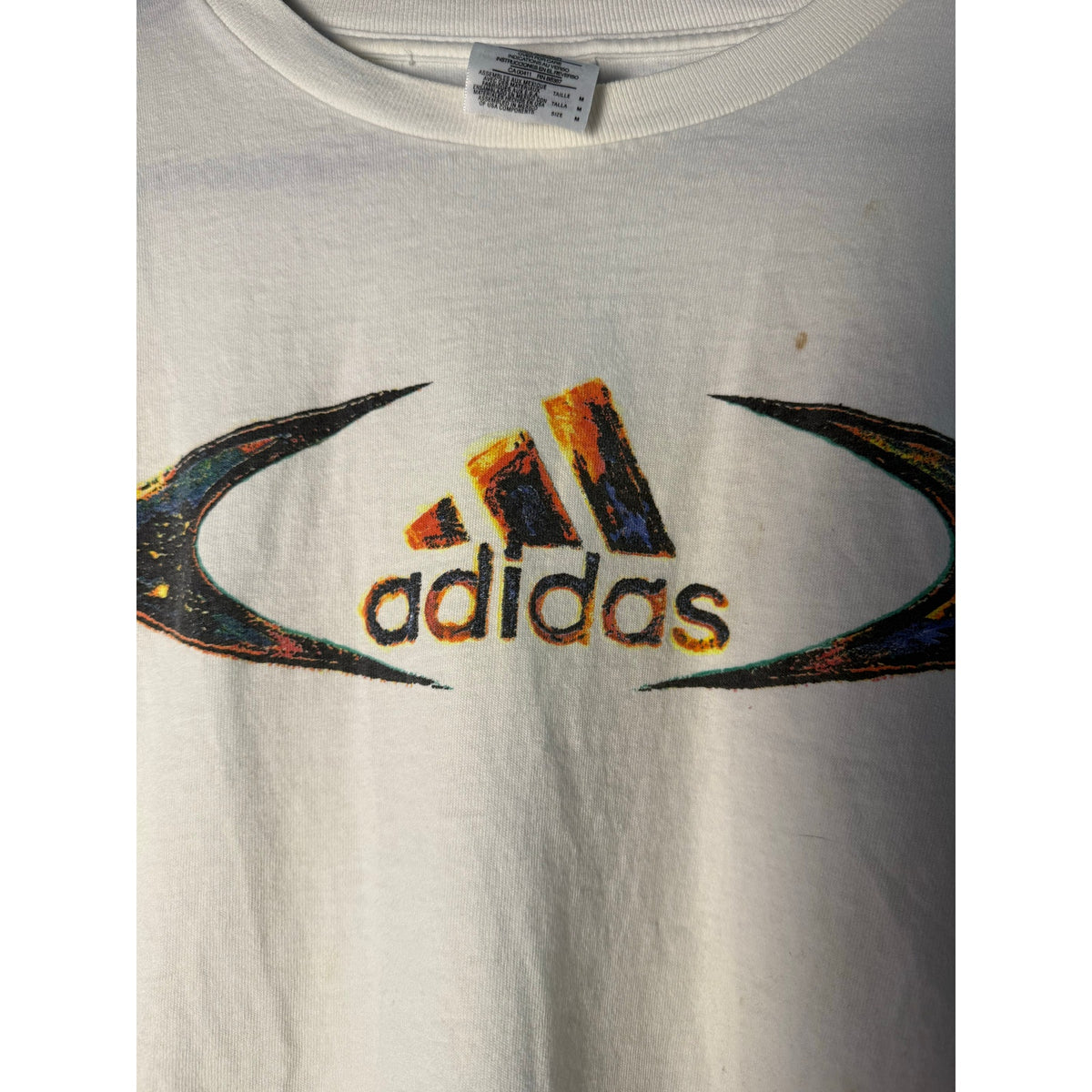 Vintage Adidas Big Logo Graphic Print White Crewneck T-shirt Men's Size Medium