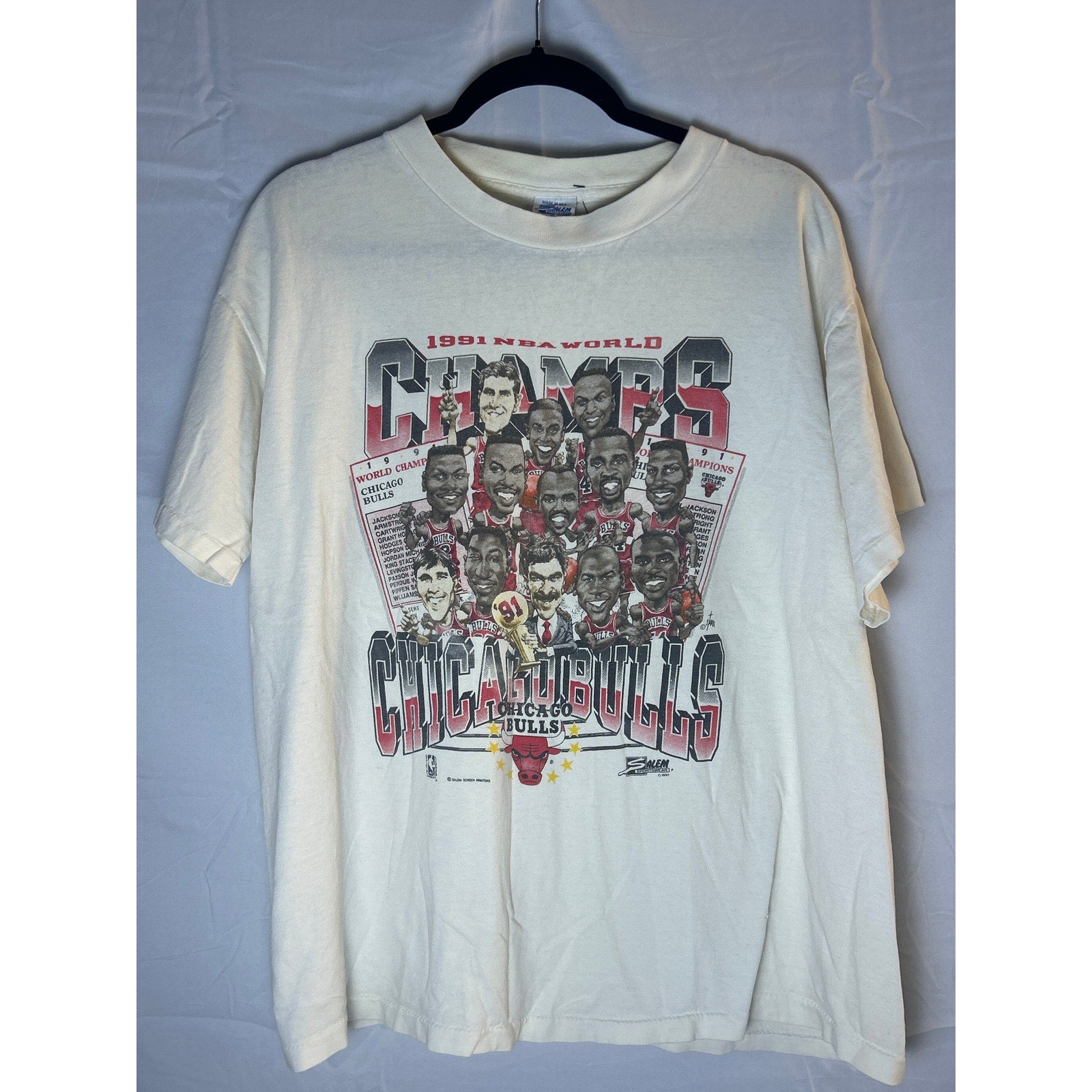 Vintage Salem Sportswear 1991 Chicago Bulls Championship White Shirt Size XL