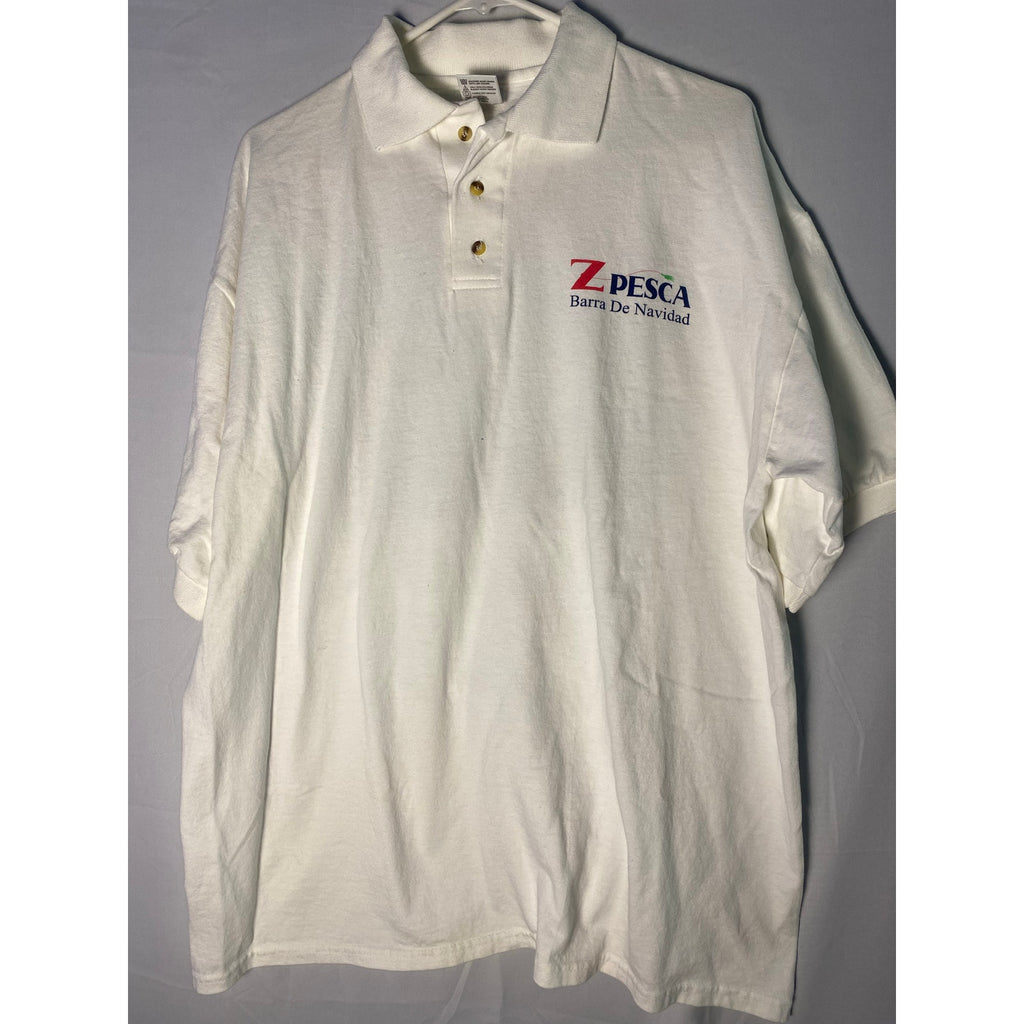 Vintage Z Pesca Barra De Navidad Fishing Charters White Polo Shirt Men's Size XL