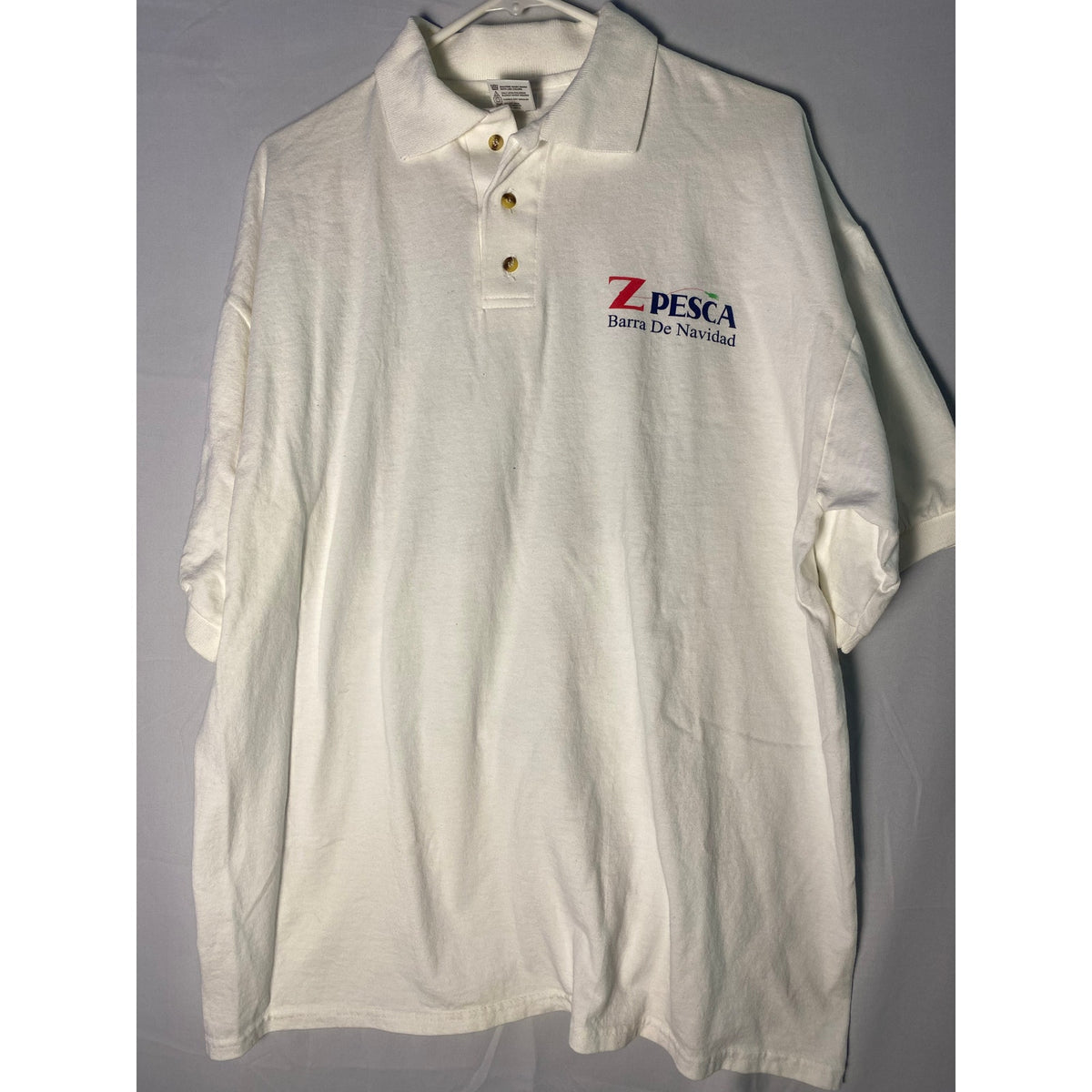 Vintage Z Pesca Barra De Navidad Fishing Charters White Polo Shirt Men's Size XL