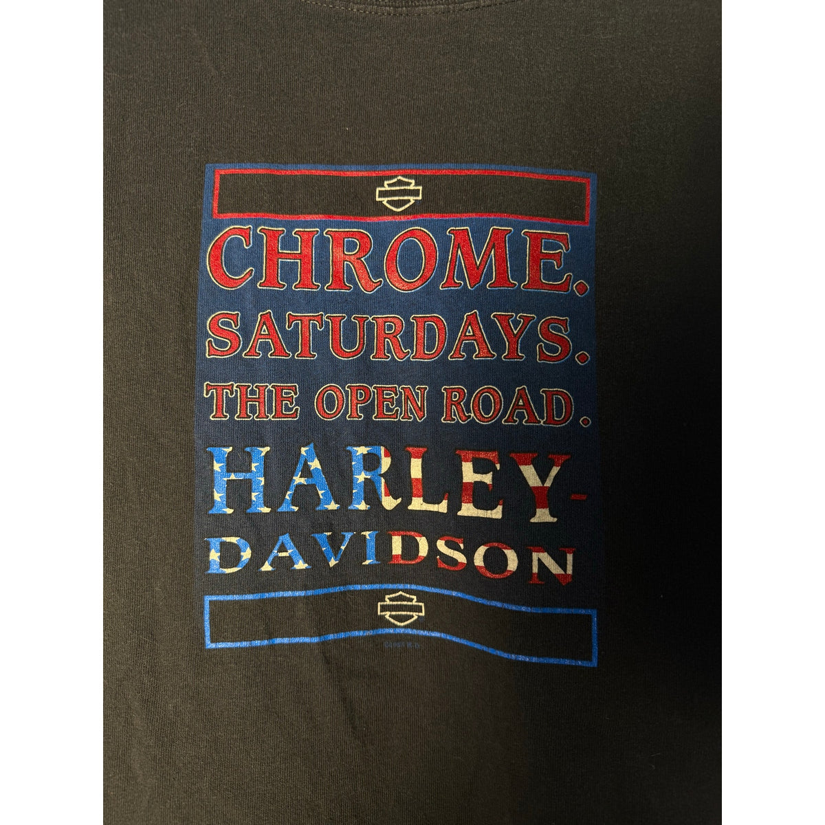 Vintage 90s Harley Davidson Two Tone Shirt Black White CHROME. SATURDAYS Print Patriotic Graphic Print Size Large