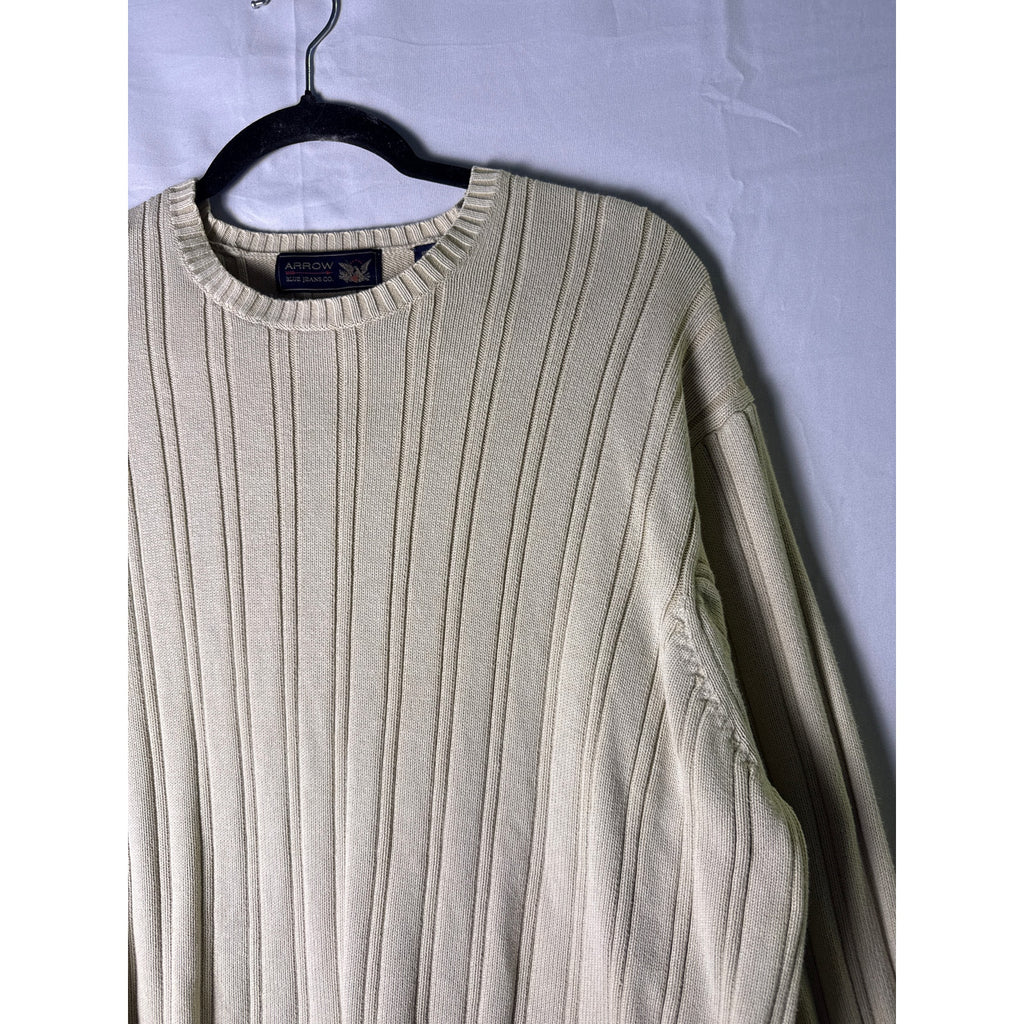 Arrow Jeans Ribbed Crewneck Pullover Sweater Cream 100% Cotton Men's Size Large