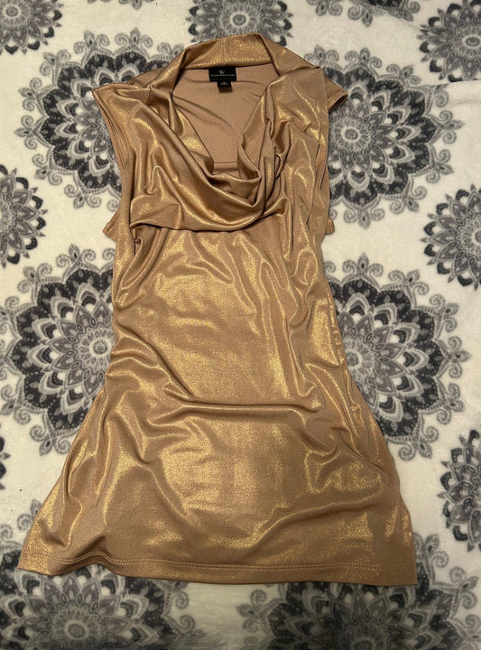 Vintage Worthington Cowl Neck Gold Metallic Nude Sleeveless Top Women's Small