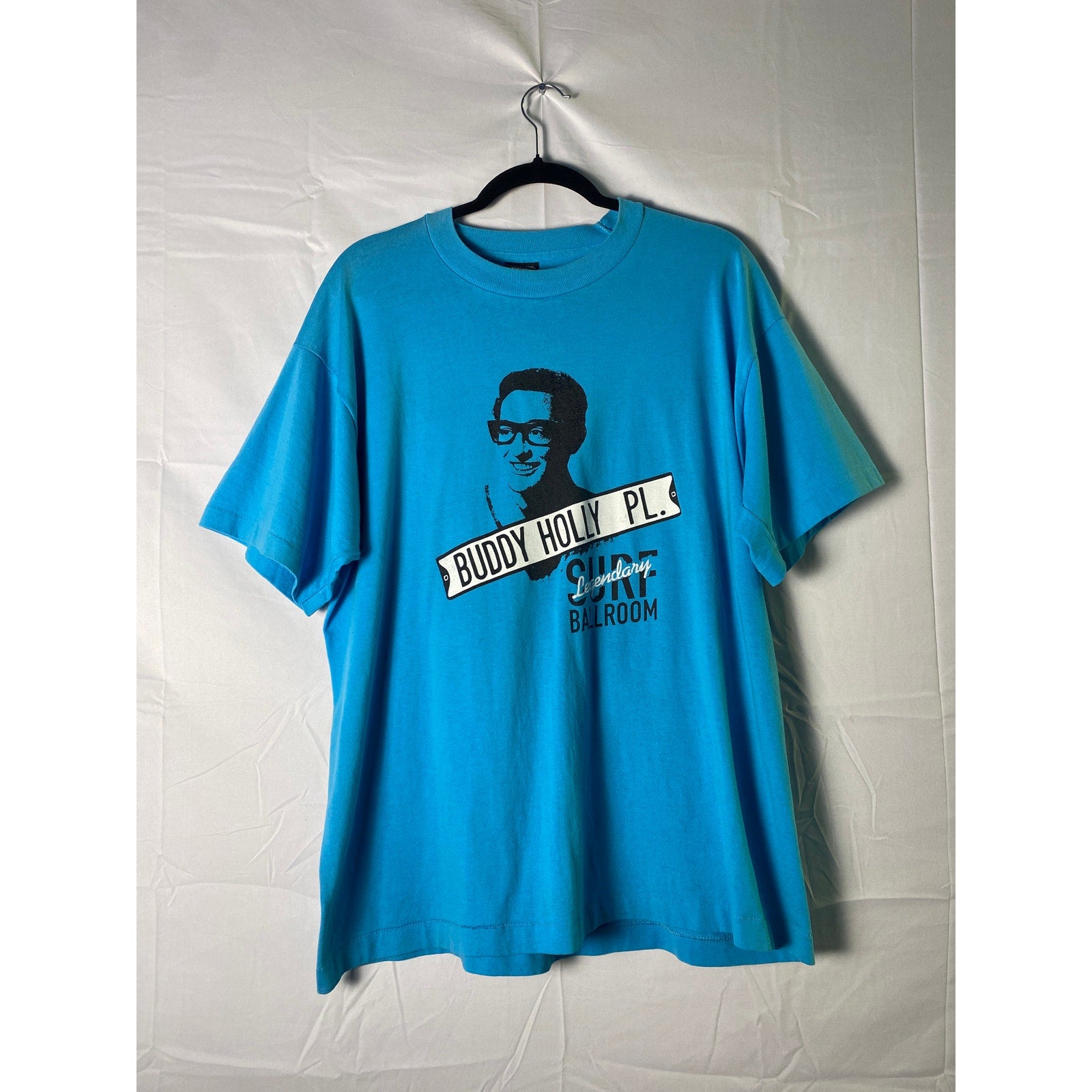 Fruit of the Loom Buddy Holly PL. Legendary Surf Ballroom Blue Shirt Adult XL
