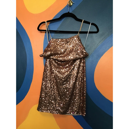 Bear Dance Rose Gold Sequin Bodycon Mini Dress Women's Size Medium