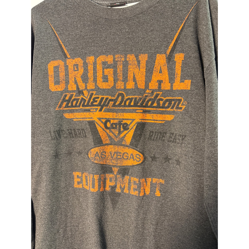 Harley Davidson Cafe Las Vegas Equipment Live Hard Ride Easy Graphic Print Shirt Long Sleeve Size Large