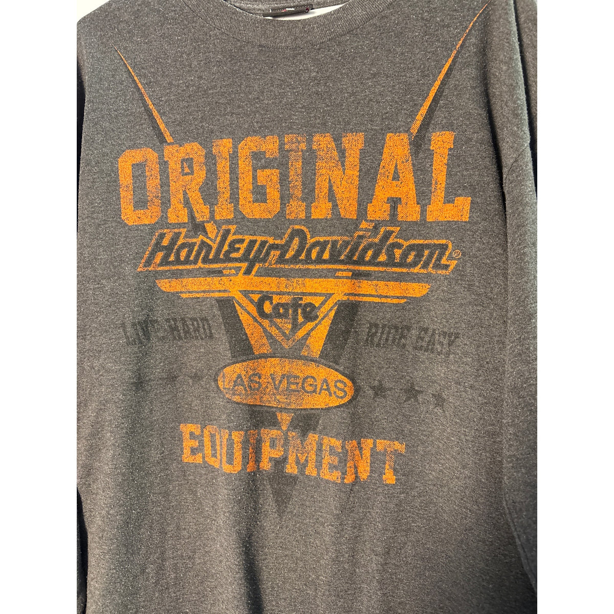 Harley Davidson Cafe Las Vegas Equipment Live Hard Ride Easy Graphic Print Shirt Long Sleeve Size Large